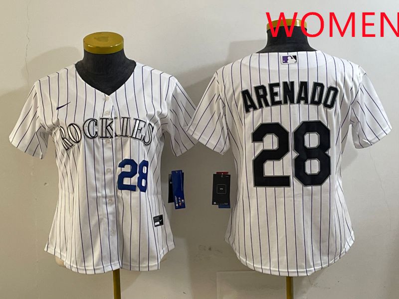 Women Colorado Rockies #28 Arenado White Stripe Game 2025 Nike MLB Jersey style 2->women mlb jersey->Women Jersey